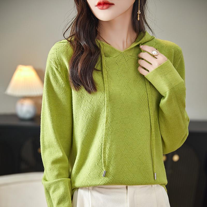 Womens Loose Hooded Long Sleeve Knit Pullover Sweater Casual Top