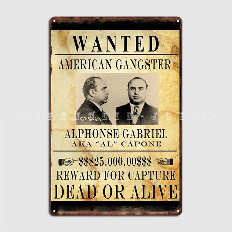 DORA Tin Sign Al Capone Vintage Gangster Wanted Poster Metal Plaque Poster Pub Pub Garage Vintage Mural Painting Tin Sign Poster 20x30cm(7.8x11.8inch)