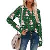 Women's Fashionable Loose-Fit V-Neck Long-Sleeved T-Shirt Christmas Print Pullover