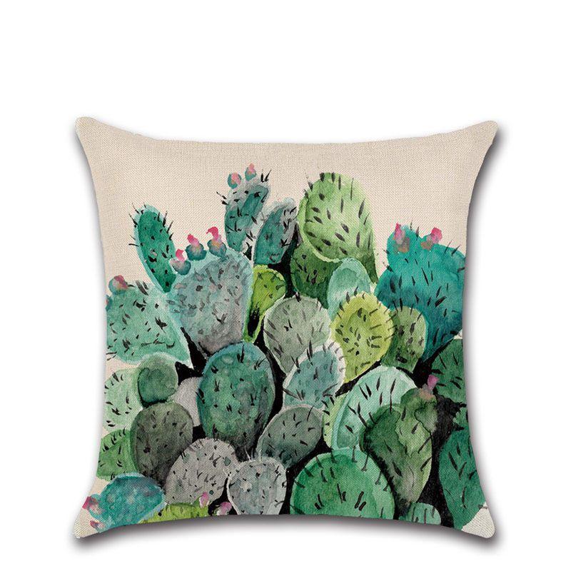 Premium Quality Cotton Linen Square Pillow Cover Featuring Tropical Cactus Design
