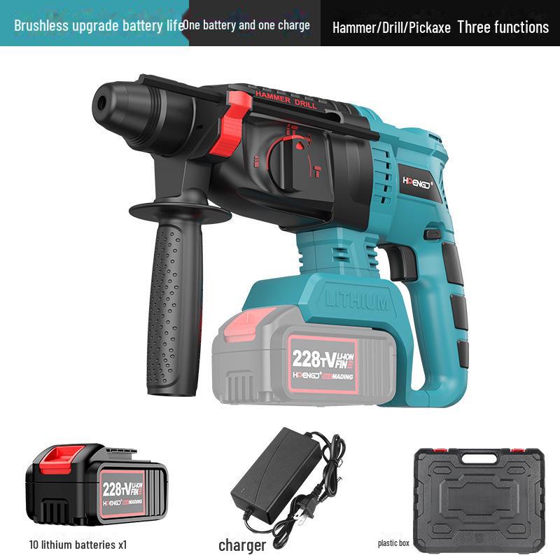 Ciocan rotopercutor electric reîncărcabil fără perii 21V, Impact wireless pentru beton de mare capacitate, Ciocan electric cu litiu cu dublă utilizare