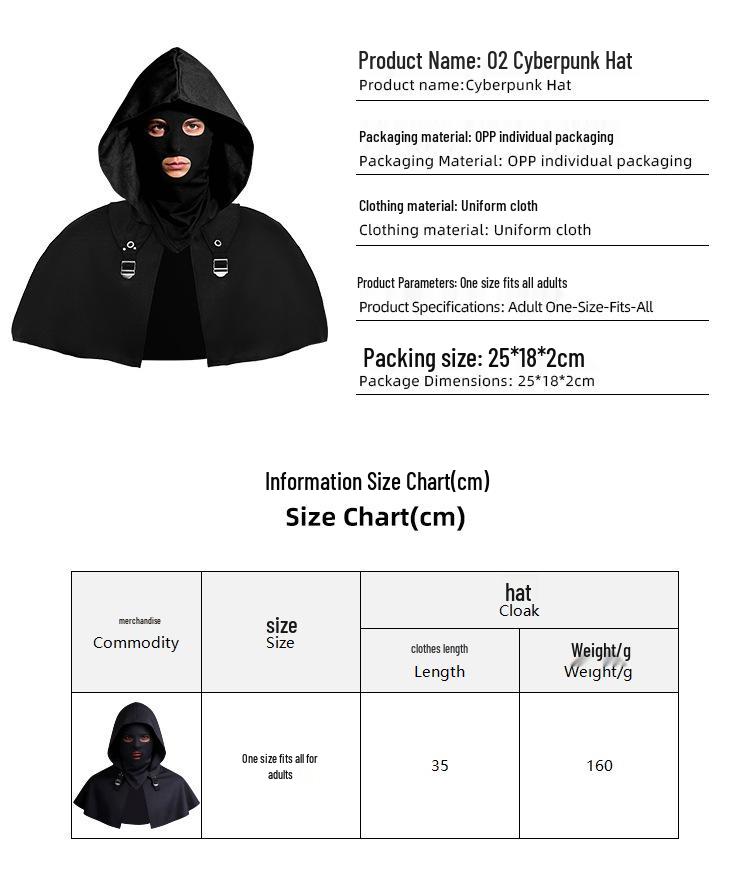 In Stock: Halloween Cosplay Medieval Hooded Cloak with Cyberpunk Hat