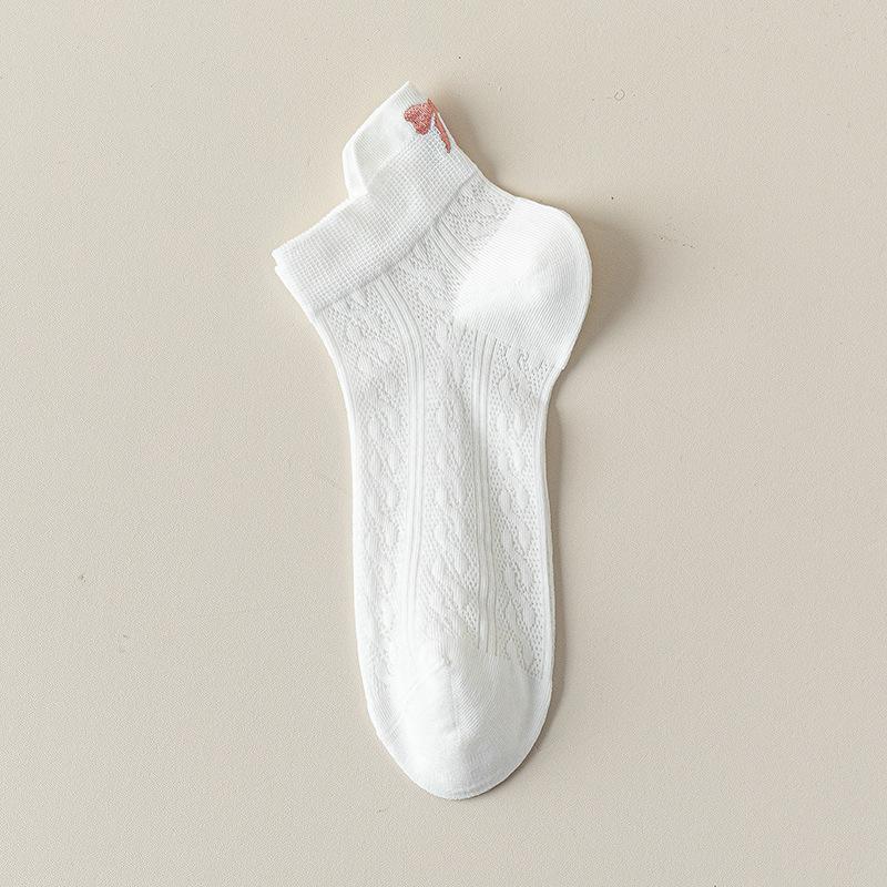 Women's Summer Thin Bow Embroidered Mesh Breathable Boneless Short Cotton Socks