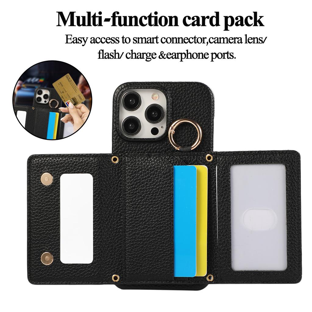 Crossbody Triple Fold Cards Solt Ring Holder Wallet Leather Case For iPhone 16 Pro Max 15 Plus 14 13 12 11 7 8 SE 2022 Bag Cover