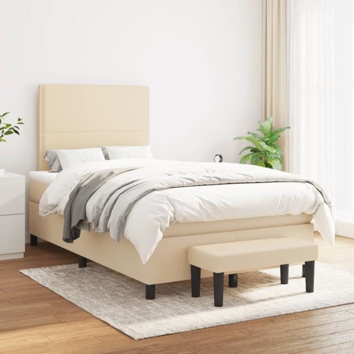 3136506 vidaXL Lit à sommier tapissier avec matelas Crème 120x200 cm Tissu