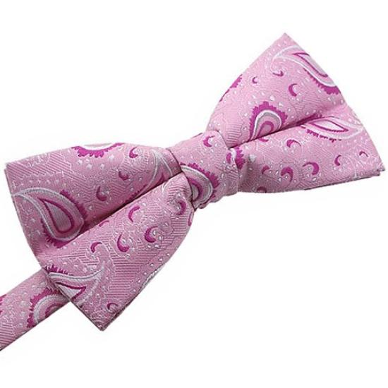 [Bowties.jp] Pink Paisley Pre-Tied Bow Tie, Adjustable Hook-Fastening Easy-Wear Bowtie, Elegant Traditional Formal Necktie for Men