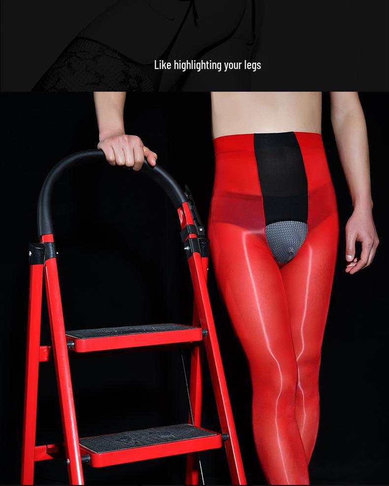 Γυαλιστερό μαύρο μεταξωτό ανδρικό εξαιρετικά λεπτό οριζόντιο ανοιχτό καλσόν