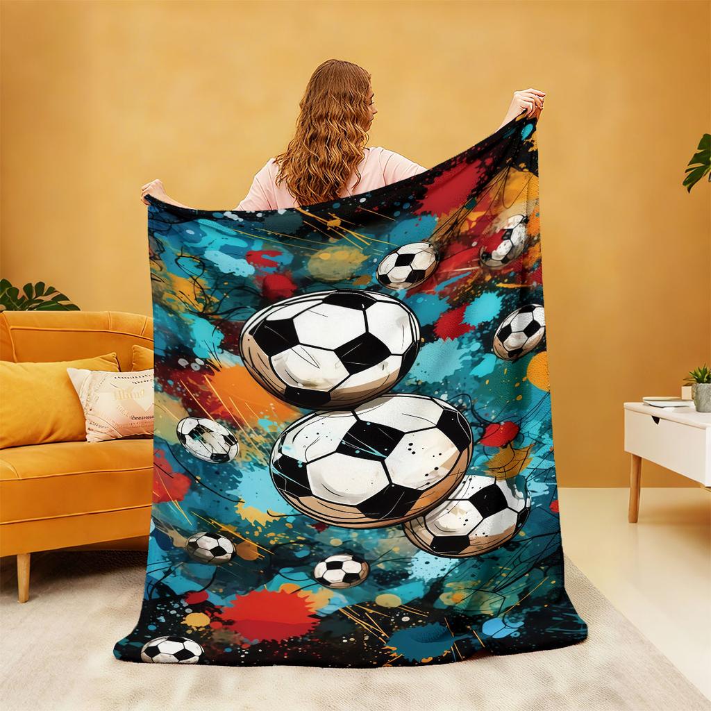 1pc Football Printed Flannel Blanket In Various Sizes, Soft And Casual Nap Blanket, Machine Washable