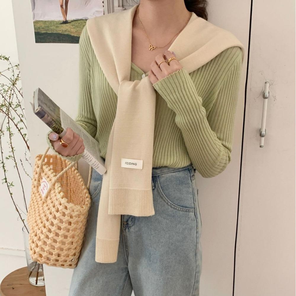 

Fake Collar Knit Scarf Blouse Shoulders Knotted Cape Simple Knitted Shawl Girl бежевый