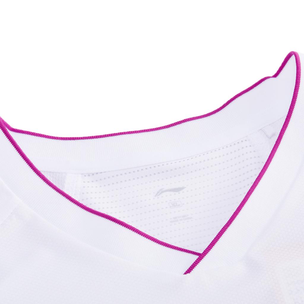 Li Ning Badminton Series Printed V-Neck Comfortable Breathable Versatile Short Sleeve Badminton Shirt Unisex Tops Standard-White AAYU225-2