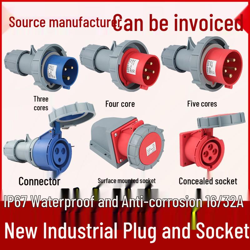 IP67 Waterproof Industrial Aviation Plug Socket, 16A/32A, 3-core, 4-wire, 5-pin Male Female Connector, Non-Explosion Proof