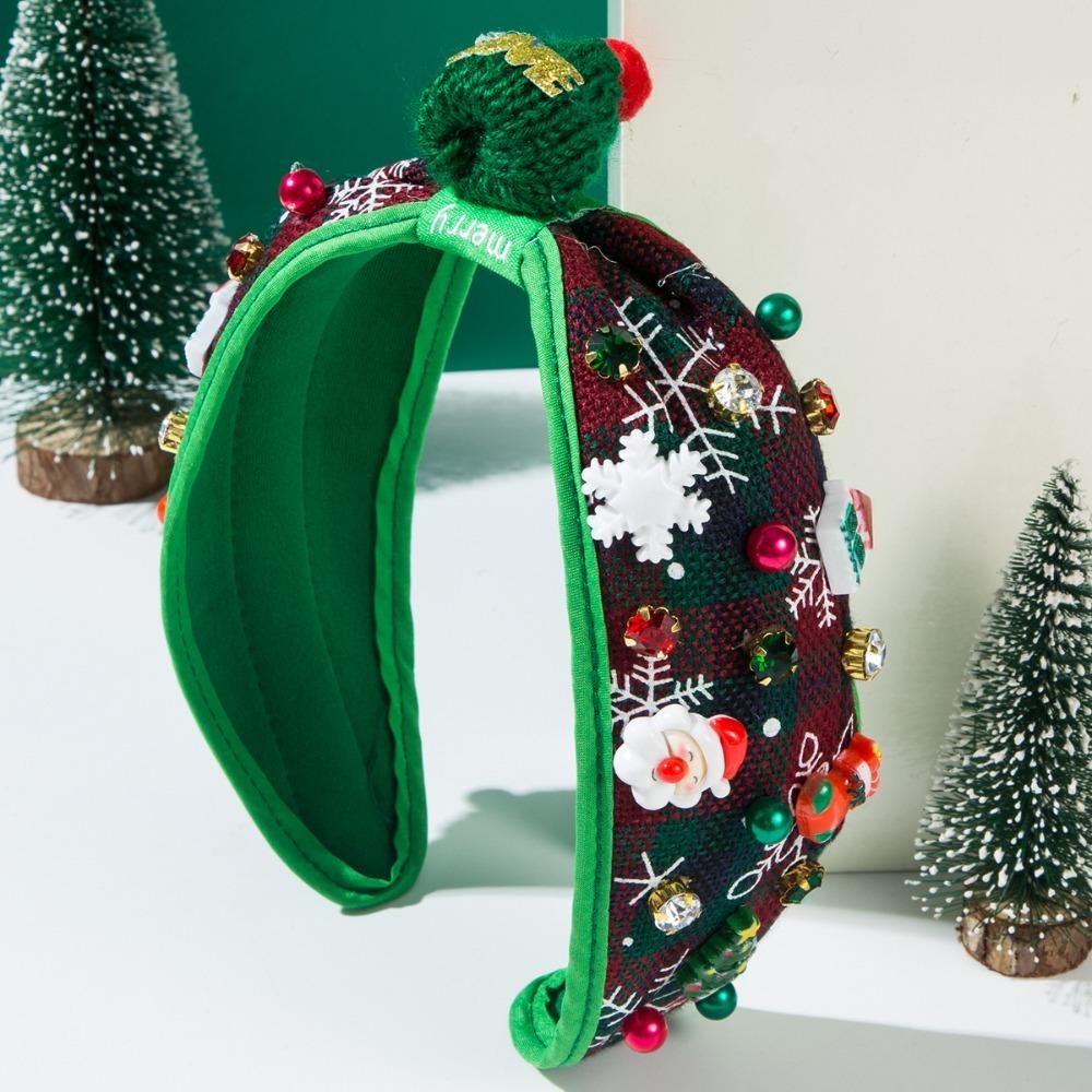 Fashion Rhinestone Knot Headband Wide Edge Pearl Beads Hair Band Christmas Hairband Holiday