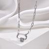 Women's Gold Clavicle Chain Necklace with Zirconia Oval Pendant and Stainless Steel Square Links