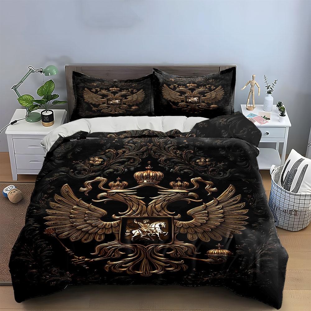 Golden Royal Crest Bedding Set Bedding Duvet Cover Set Duvet Cover Pillowcases (1 * Duvet Cover 2 * Pillowcases, without duvet insert)