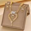 3pcs Bohemian Palace Shui Diamond Tassel Butterfly Knot Women Necklace Earring Set Sweet Romantic Banquet Evening Dress Zircon