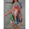 Sommerkleid für Damen, mehrfarbig, 3D-Druck, kurzärmelig