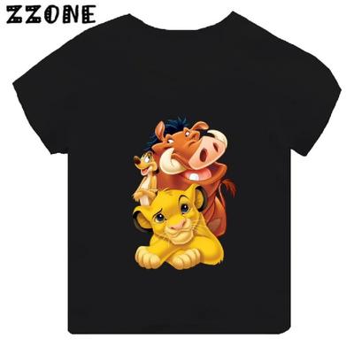 Hot Sale The Lion King Cute Simba Print Cartoon Kids T-Shirts Girls Clothes Baby Boys Black T Shirt Summer Children Tops,TH5315