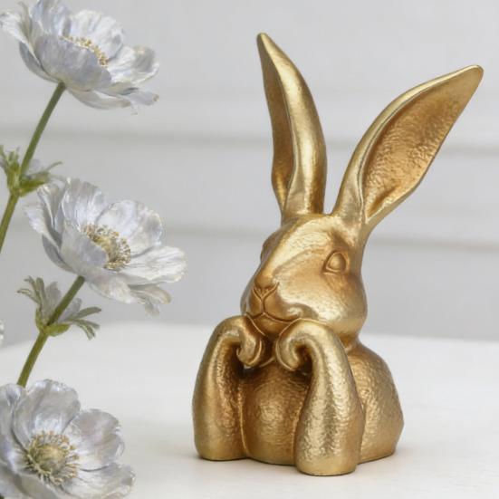 Osterhase Figur Vintage Gold Harz Hase Statue Frühlingshase Tischmittelstück für Zuhause Innen Dekoration