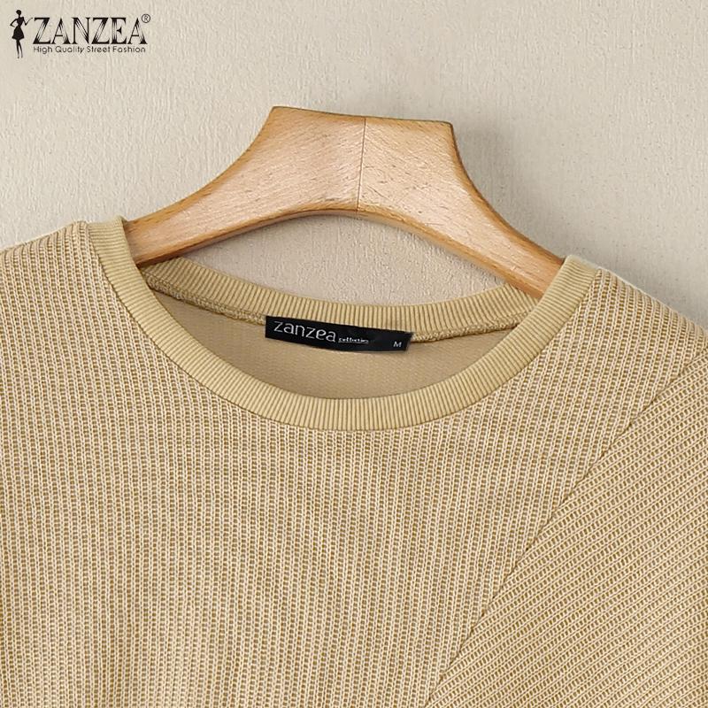ZANZEA Women Round Neck Long Sleeve Casual Patchwork Pullover Sweatshirt