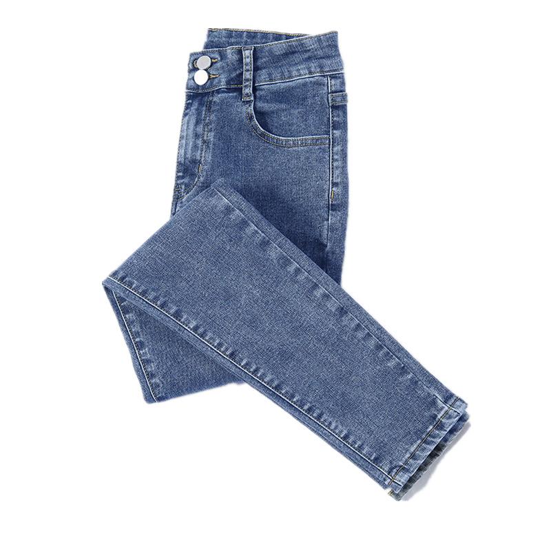 Spring and Autumn Jeans Women's Elastic Pants Show Legs Long High Waist Korean Edition Nine-Point Pants Women's Pants Bodycon-inspired Casual Jeans