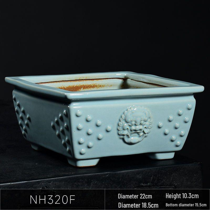 Ceramic Square Bonsai Flower Pot - Large High-Angle, Creative Chinese Style for Green Plants and Orchids