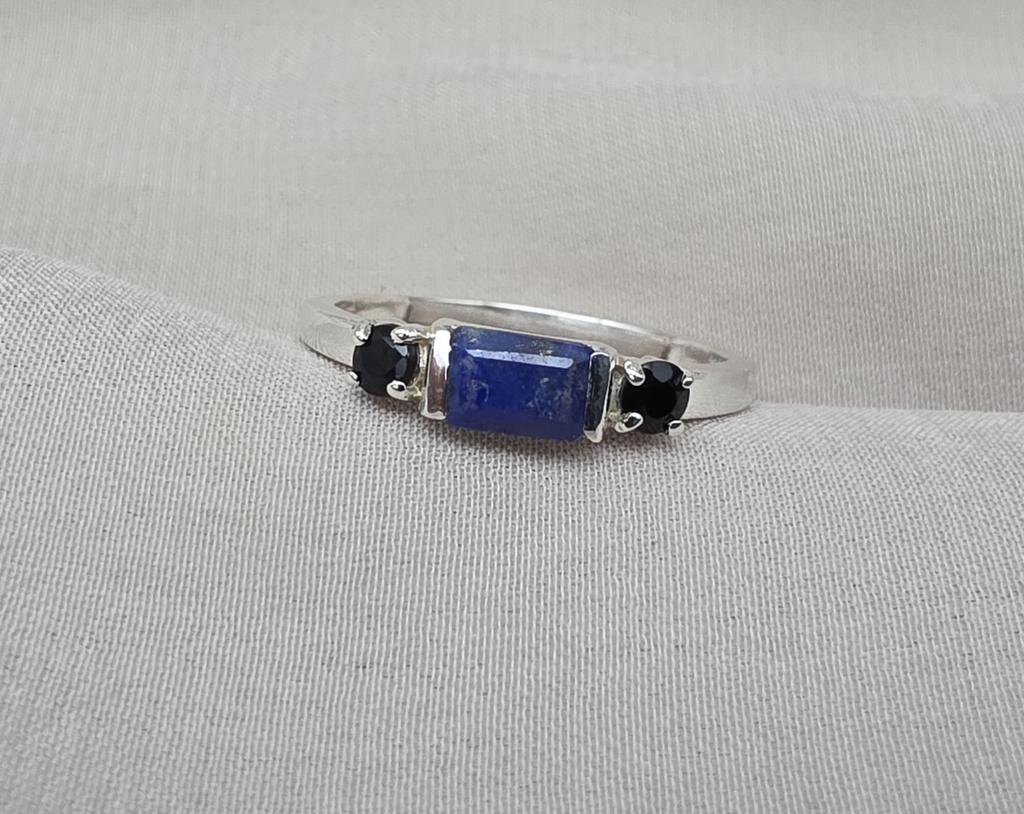925 Sterling Silver Lapis Lazuli Black Onyx Ring Natural Blue Black Stone Handmade Jewelry