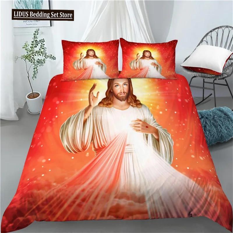 3D Jesus Duvet Cover Set Christian Sacred Jesus Polyester Bedding Set Cross Comforter Cover Suitable For Christian Jesus King