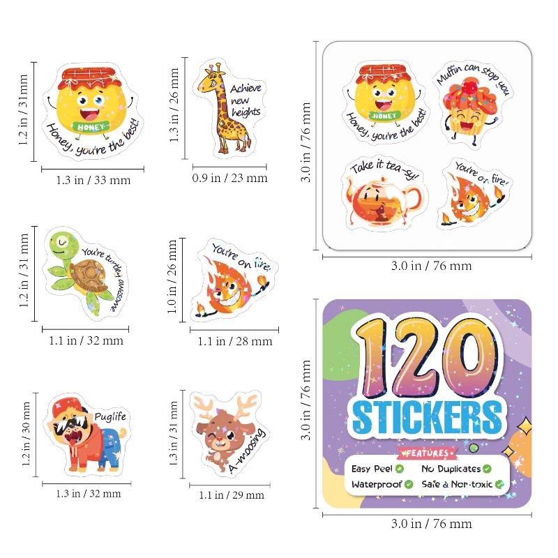 120PCS Encouraged Stickers Pun Homophonic Terrier Cartoon Fruit Cute Animal Kindergarten Enlightenment Kids Stickers