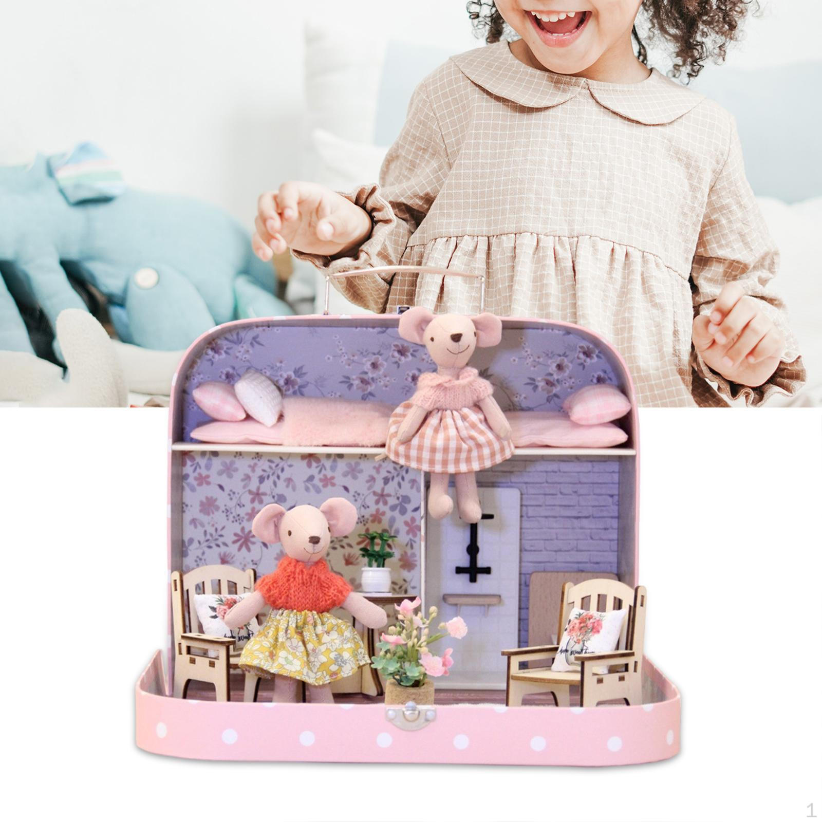 

Portable Dollhouse Playset Suitcase Playhouse Toy Ornament Simulation Collectible Realistic