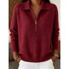 European and American Women's Casual Solid Color Knit Polo Sweater - Zipper Lapel Pullover for Autumn/Winter.