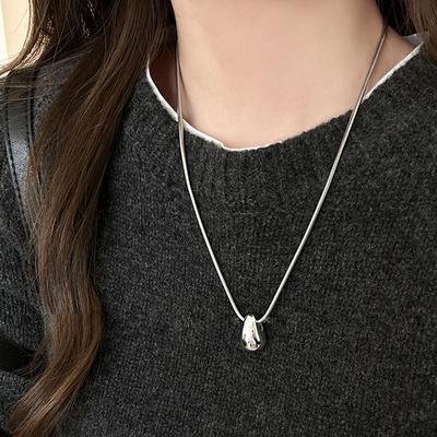 PONYKISS  Sterling Silver Minimalist Water Drop Pendant Chain Necklace for Women Classic Fine  Personality Accessories