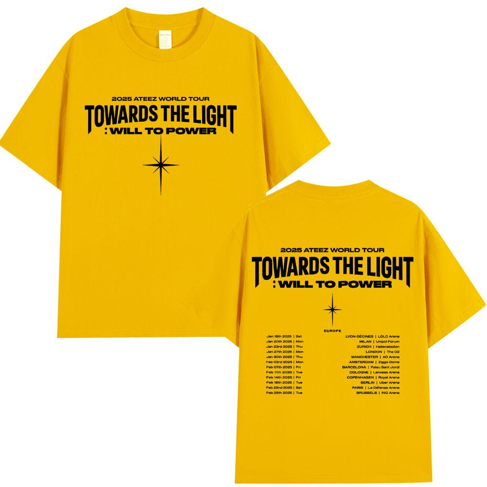 Ateez 2025 World Tour Towards The Light: Will To Power T Shirt Men Women Korean Kpop Fashion High Quality Casual Cotton T-shirts