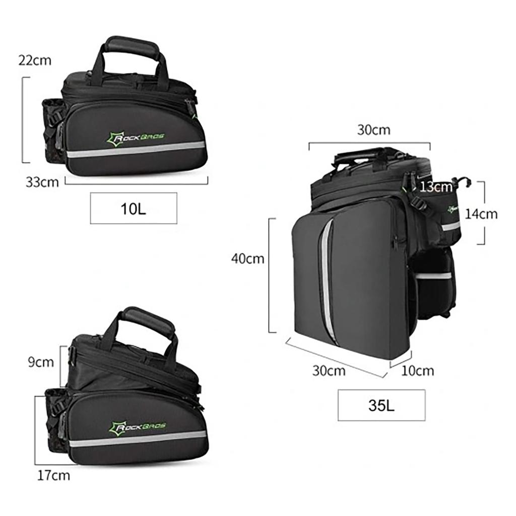 35L Bike Trunk Bag with Fold-Out Pockets A6-03BK - Black
