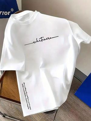 Men's Summer 100 Cotton Fashionable Casual Sports Loose Plus Size Simple Letter Printed Round Neck Short Sleeved T-shirt Top
