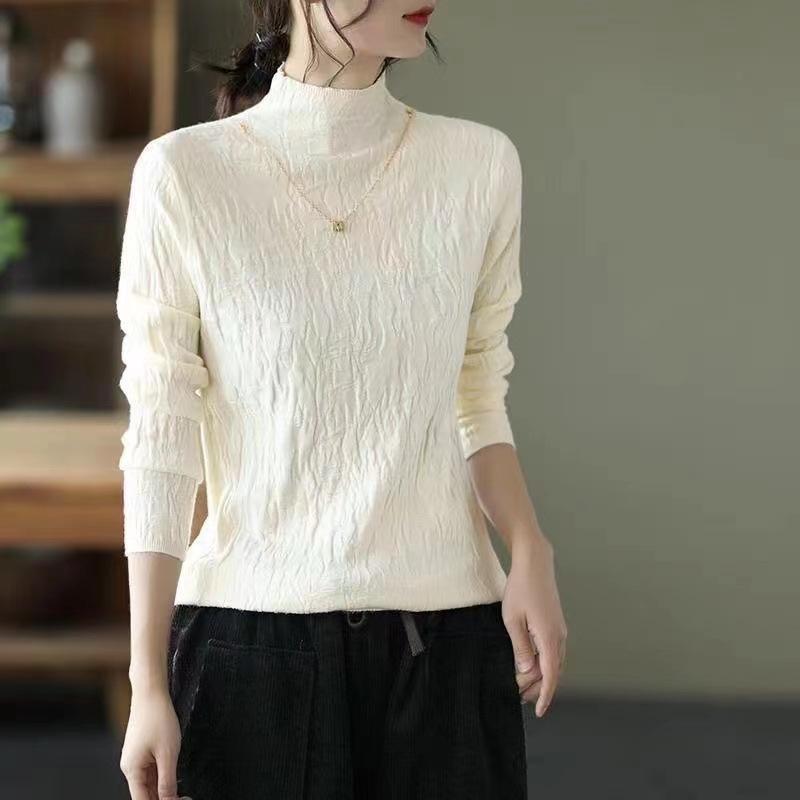 

Fashion Spring and Autumn Thin Versatile Knitted Sweater Semi-turtleneck Top Bottom Shirt Women One size