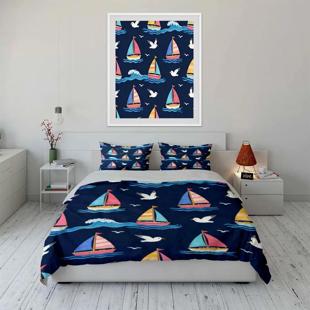 Sailboat Pattern Three-Piece Set Soft Comfortable Duvet Cover Bedding Set Included 1*Duvet Cover & 2*Pillowcases Gift