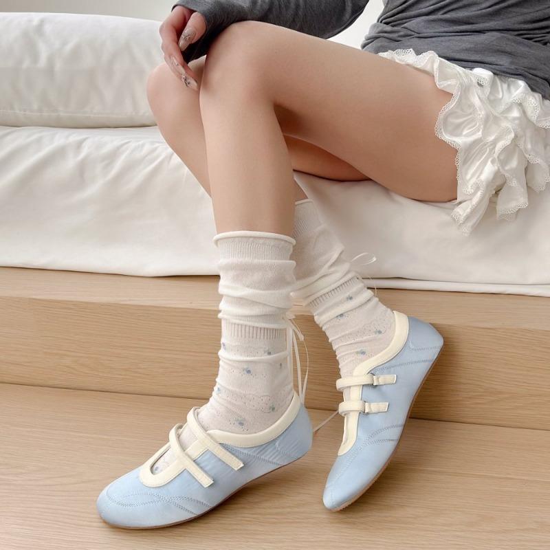 Spring and Summer Thin Ballet Style Women Socks JK Floral Ribbon Women Calf Socks Super Fairy Mesh Breathable Cotton Pile Socks