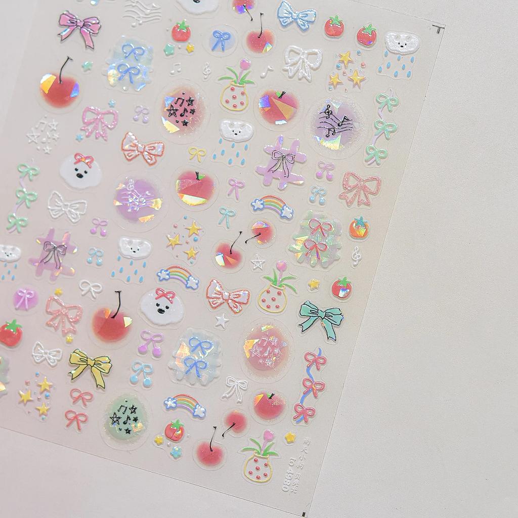 Fruit 5D Nail Art Sticker Apple Strawberry Cherry Love Hearts Bowknot Stars Cartoon Butterfly Manicure Decal DIY