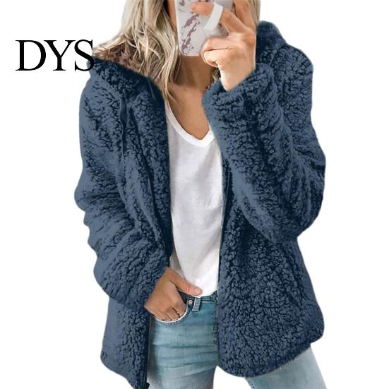 Women Cozy Zip-up Coat Winter Sherpa Fleece Short Jacket Hooded Zipper Cardigan Lightweight Zippered Warm Casual Solid Plush Windproof for Fall