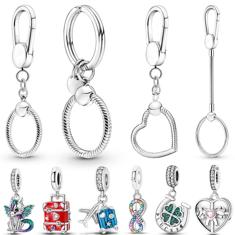 925 Silver Moments Keychain Charm Fit Original Silver Beade Ladies Gift