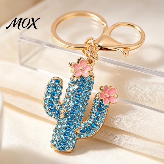 Golden Plated Key Holder Bling Rhinestone Cactus Keychain, Pink Flower Keyring Pendant Pendant, Handbags Backpacks Purse Charm Accessory Decoration
