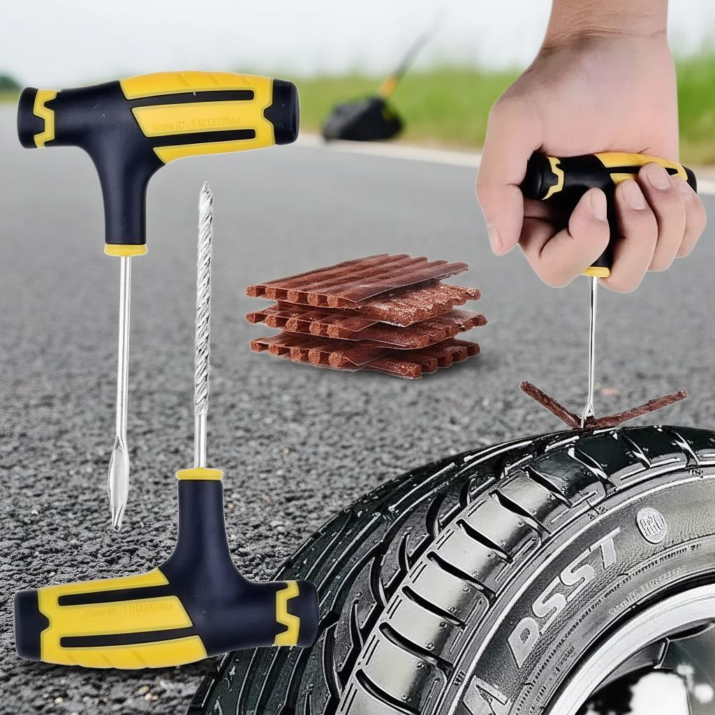 Car Tire Repair Tool Kit with Rubber Strip for Tubeless Tire Puncture Plug Studding Tools
