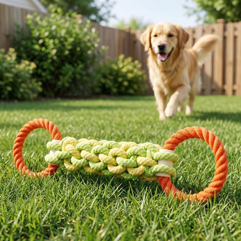 Durable Double-Ring Cotton Blend Dog Rope Chew Toy Bite-Resistant Tug Play Interactive Chew Toy For Small Dogs Training Play