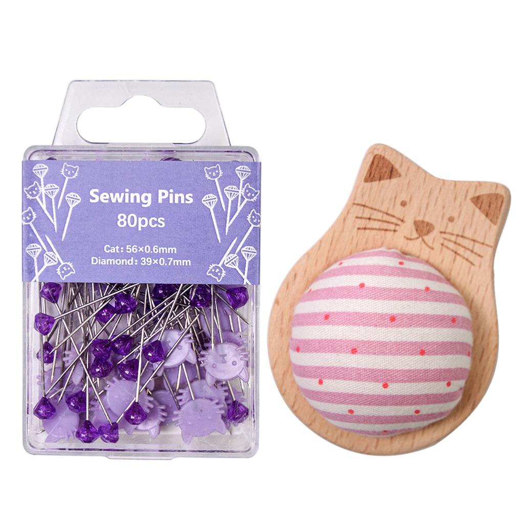 Wood Pin Cushion with 80 Straight Sewing Pin for Dressmaking Needlework Sewing Quilting Positioning Pin with Pin Holder