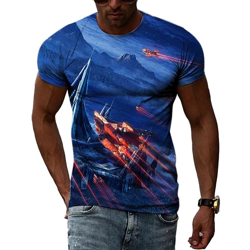 Fashion New Creative Cosmic Planet Graphic T Shirts Summer Men Casual Science Fiction Pattern Printed O-neck Short Sleeve Tops