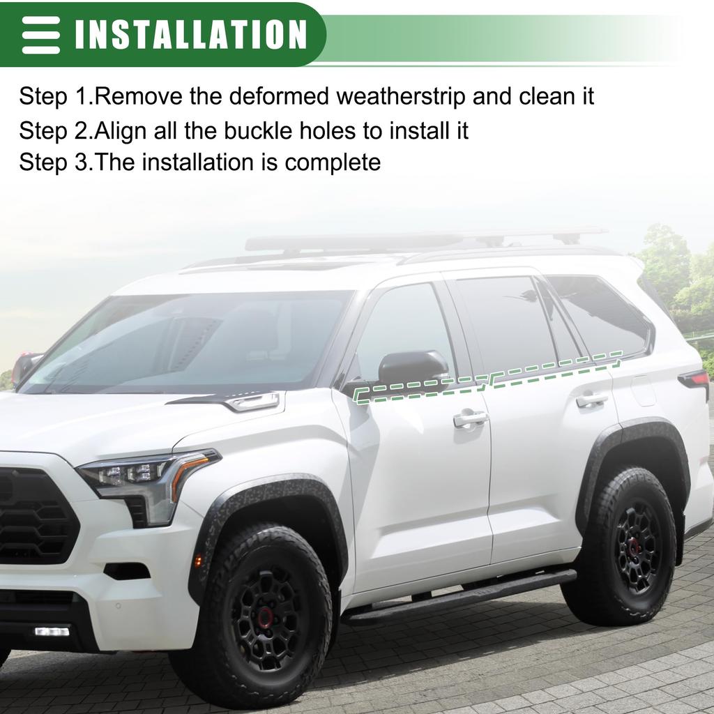 Motoforti Window Weatherstrip Trim Seal Belt for Toyota Sequoia Part Numbers Black 2008-2020, Rubber, 681630C031/681640C031,