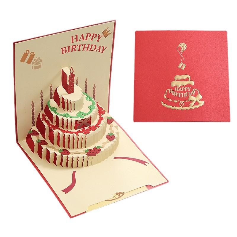 Office School Supplies 3D Greeting Car Birthday Card Ins Style Color Three Dimensional Happy Birthday Wholesale Kawai Lovely