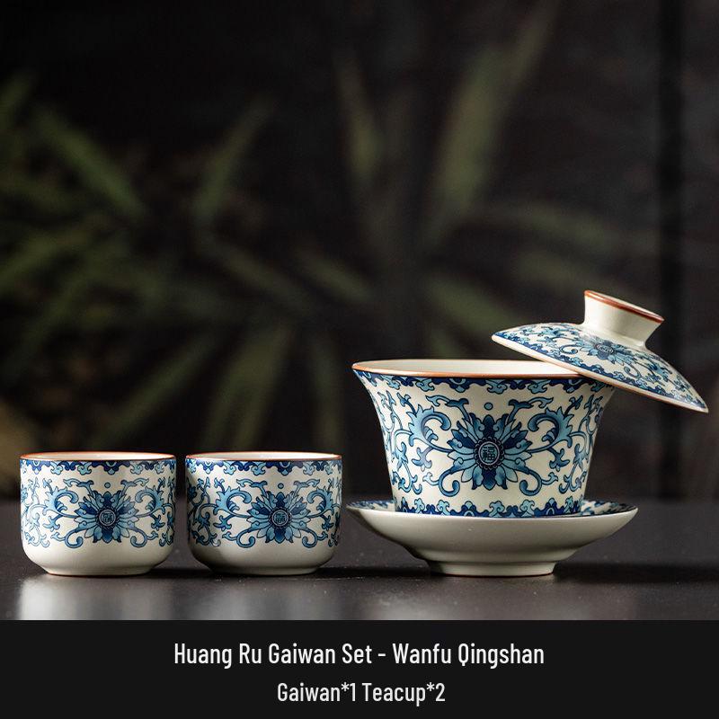 Premium Ru Ware Gongfu Tea Set with Cultivable Crackle Gaiwan and Offering Bowl