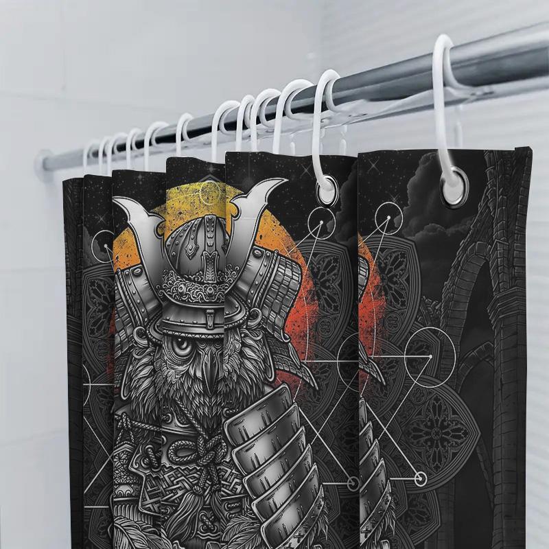 Japanese Samurai Warrior Owl Tapestry Shower Curtain Anime Forest Dark Art Home Decor Washable Bathroom Set