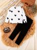 Two sets of cute heart-patterned casual round-neck long-sleeved pullovers and pants sets, suitable for  1-6 to wear in autumn/winter